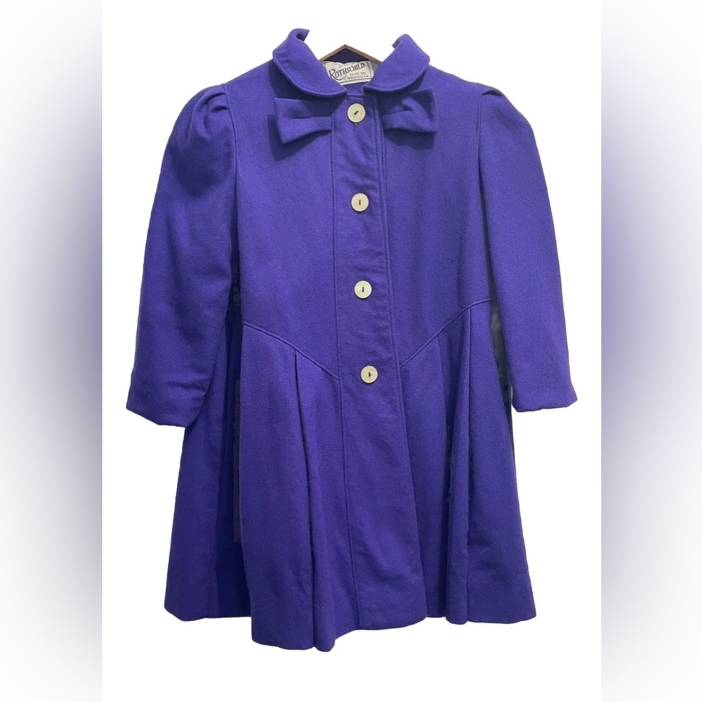 Vintage Rothschild Wool Peacoat Coat Purple Bow Collar Size 6 Flare Polka Dots